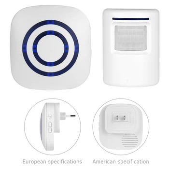 

Wireless PIR Door Security Bell Infrared Motion Sensor 38 Chime Entry Alert Detector Ring Receiver EU/US Plug