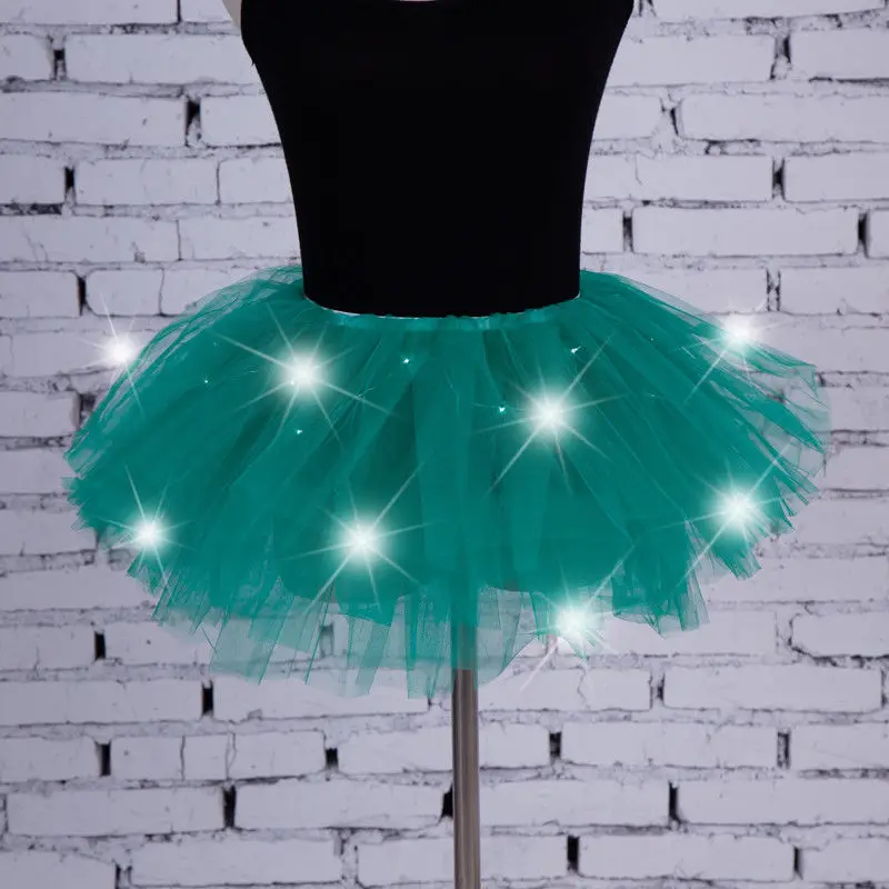 Танцевальная светодиодная юбка-пачка, сетчатая юбка для вечеринки, Женская Тюлевая юбка, Сексуальная мини-юбка для взрослых, пушистая пряжа, балетный танцевальный светильник на Хэллоуин Up-Rave - Цвет: G