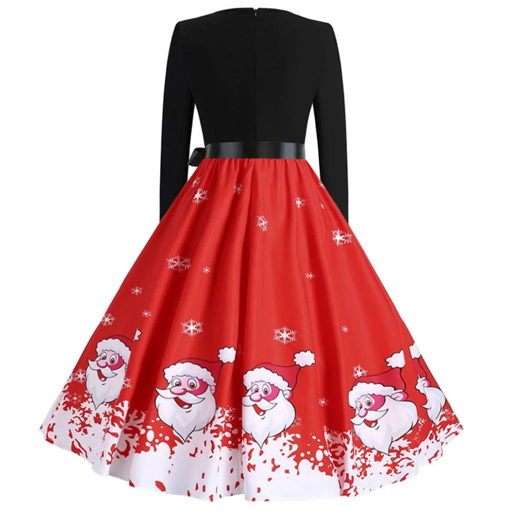 Осеннее женское рождественское платье Новогоднее праздничное платье Санта Клауса с длинным рукавом винтажное повседневное винтажное зимнее платье для женщин