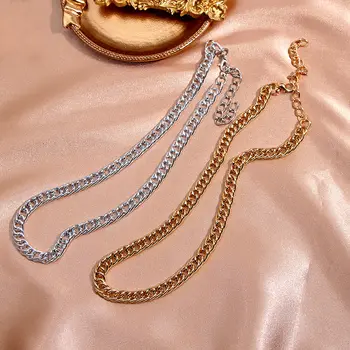

Flatfoosie Fashion Gold Link Chain Choker Necklace For Women Charm Aluminum Fine Chain Necklace Statement Collares Punk Jewelry