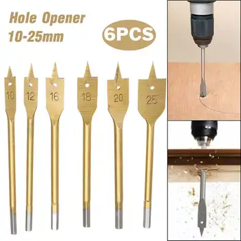 

6pcs/Set Durable Woodworking Tool Sets Flat Drill Bit Long High-carbon Steel Wood Flat Drills Woodworking Spade Drill Bits
