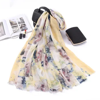 

New flower print cotton and linen scarf beach spring and summer Korean version of the towel outdoor vacation sunshade thin scarf