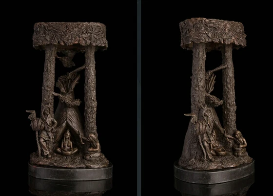 003430 Art Deco Sculpture African Native Tribe Family Life Scene Bronze Statue Signed | Дом и сад