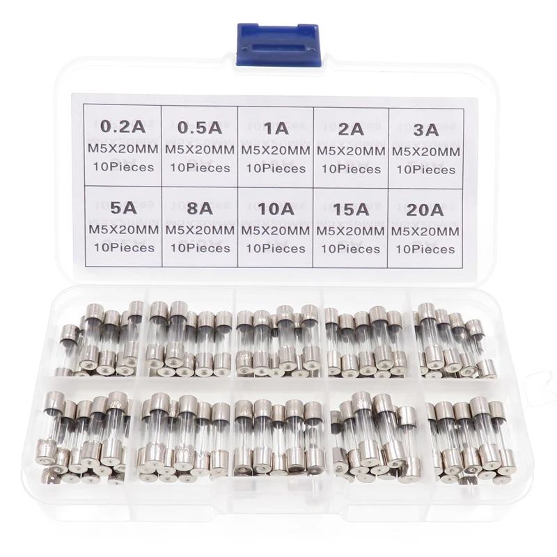 5X20mm Quick Blow Glass Tube Fuse Assorted Kit 100Pcs FREE SHIPPING