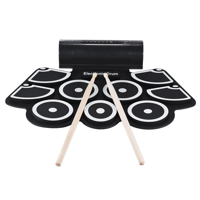 

Portable Roll up Electronic USB MIDI Drum Set Kits 9 Pads Built-in Speakers Foot Pedals Drumsticks USB Cable For Practice