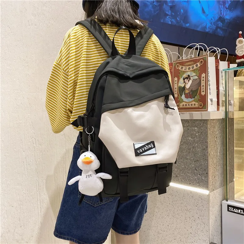 2021 New Fashion Ladies Backpack Nylon Durable Contrast Color Student School Bag Large Capacity Leisure School Backpack