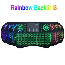 7 cor retroiluminado i8 mini teclado sem fio 2 4ghz inglês russo 3 cor mouse ar com touchpad controle remoto android caixa de tv