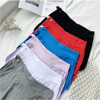 

Maternity Shorts Bermuda Cross Waist Summer Thin Belly Cotton Plus Size Shorts With Pocket Purple Black Red Blue White Pregnance