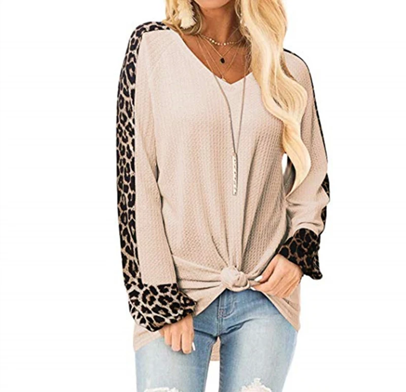 Leopard Print Women Shirts Fashion Casual Long Sleeve Splice Twist Loose Women Blouse Ladies Clothing T Shirt Female Tops (7)