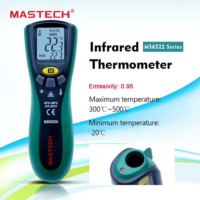 Цифровой инфракрасный термометр Mastech MS6522B 20 500C or 4 932F 10:1 D:S лазерный