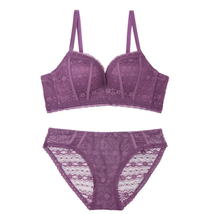 Модные, пикантные комплект с бюстгальтером Для женщин девочек М/L/XL пуш-ап кружевное белье трусики тонкие дышащие бюстгальтеры в комплекте сексуальное нижнее белье(4 цвета - Цвет: Light Purple