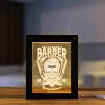 

Gentlemen's Barber Shop LED Lighting Board Custom Barber Logo Business Sign Haircuts & Shave LED Photo Frame