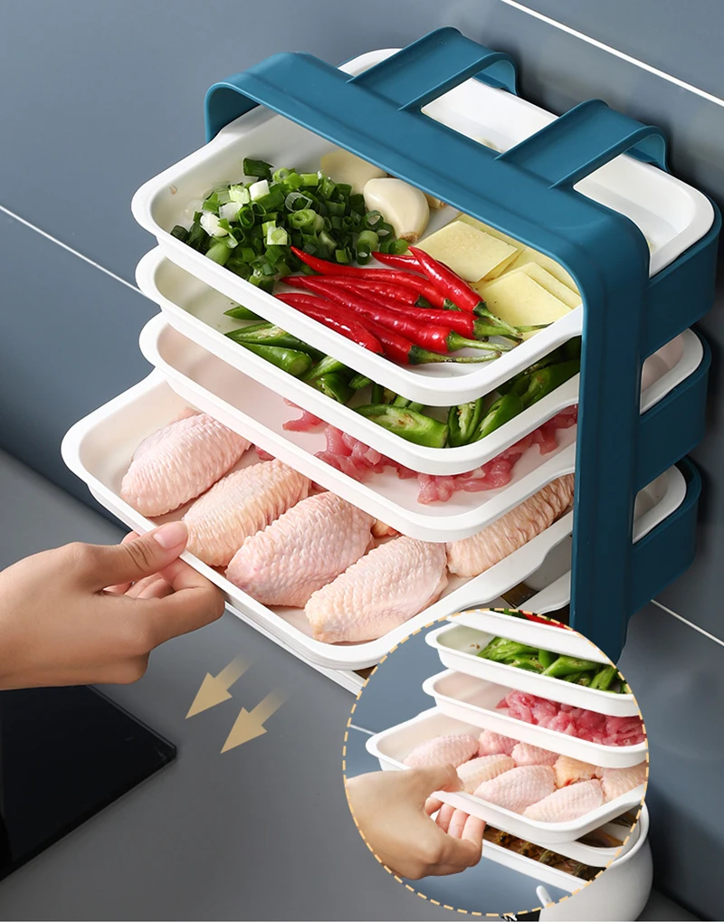 Plastic Plates Set With Wall Mounted Holder Space Saving Kitchen Food Storage Organizer Stackable Cooking Dishes Plate - 6 Pcs