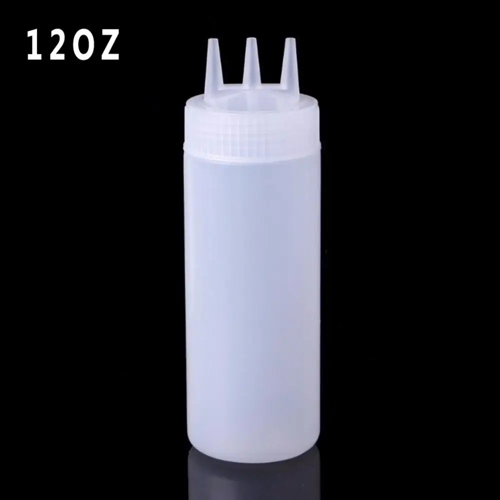 12OZ white PP бутылочка с 3 отверстиями для приправ, салатный кетчуп, бутылочки для хранения, 3 размера, бутылки для масла, уксуса, соуса - Цвет: 12OZ white
