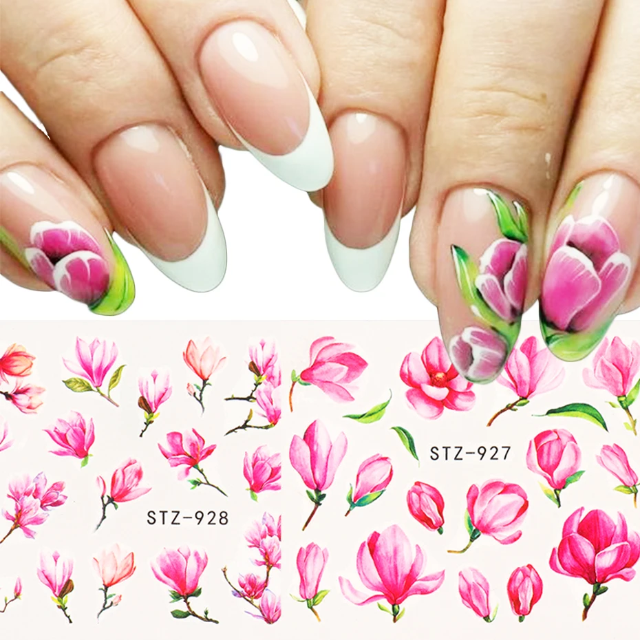 1pcs Tulip Sakura Flower Stickers For Nails Colorful Water Decals For