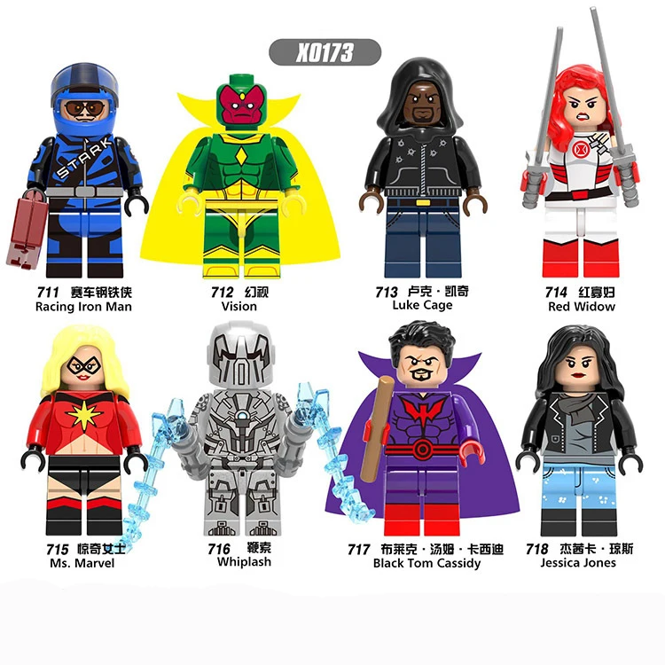 

Building Blocks Super Heroes Racing Iron Man Whiplash Red Widow Luke Cage Bricks Model For Children Gift Toys legoings