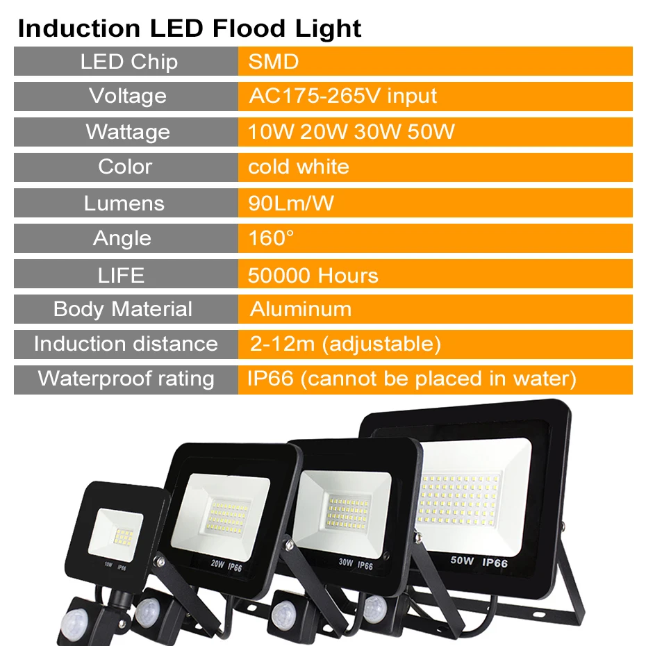 Прожектор датчика движения 100 Вт 50 Вт 30 Вт 20 Вт 10 Вт Светодиодный прожектор 220 в IP66 точечный открытый сад гараж светодиодный настенный светильник