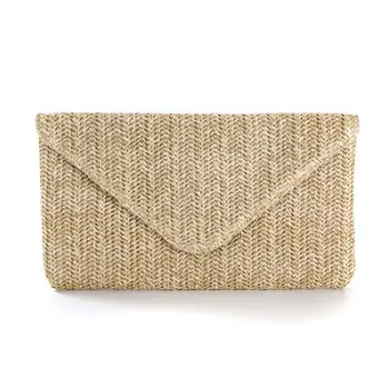 

Women Straw Handbag Envelope Clutch Wedding Party Purse Summer Beach Hasp Wallet