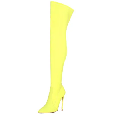 yellow MStacchi/женские сапоги по индивидуальному заказу; Botas Mujer; ; яркие цвета; Сапоги выше колена; женские шикарные вечерние сапоги на тонком высоком каблуке с острым носком - Цвет: yellow