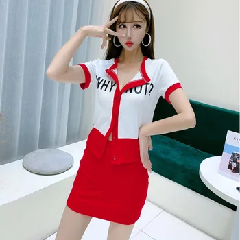 

2020 Summer New Women Two Pieces Sets Girl's Letters Print Single Breasted Crop T-shirt + Short Skirts Skirt Sets 2 Piece Sets