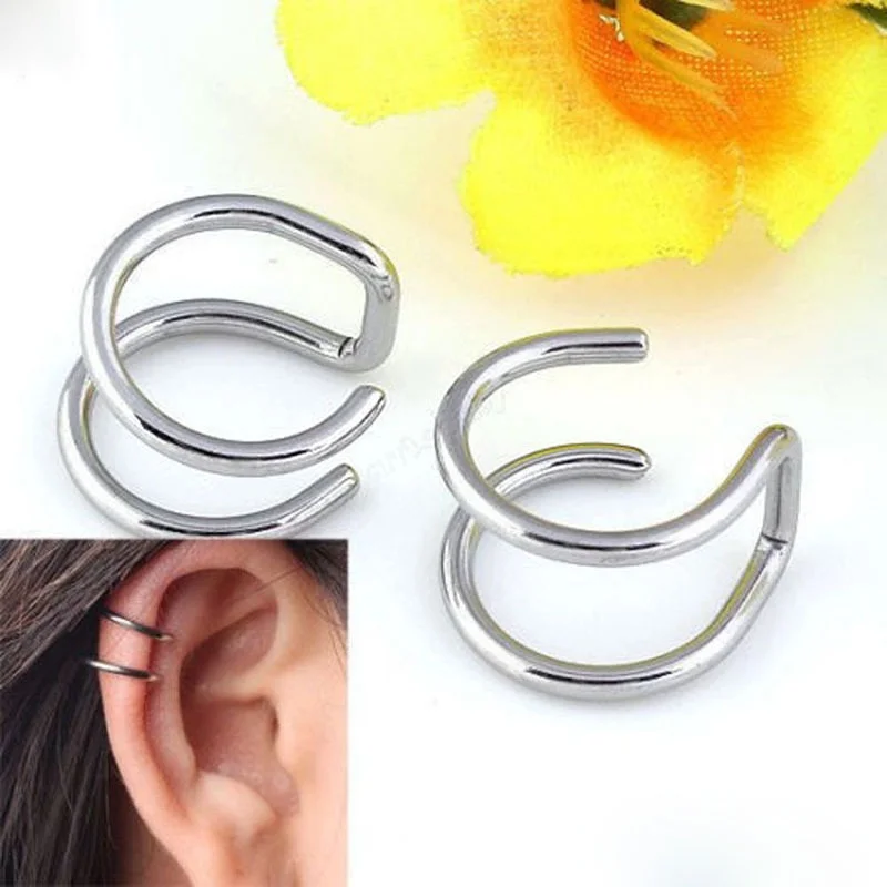 2 Pcs/set Punk Simple Ear Clip Cuff Wrap Earrings for Women Fashion Jewelry Clip-on Earrings Non-piercing Ear Cuff Eardrop