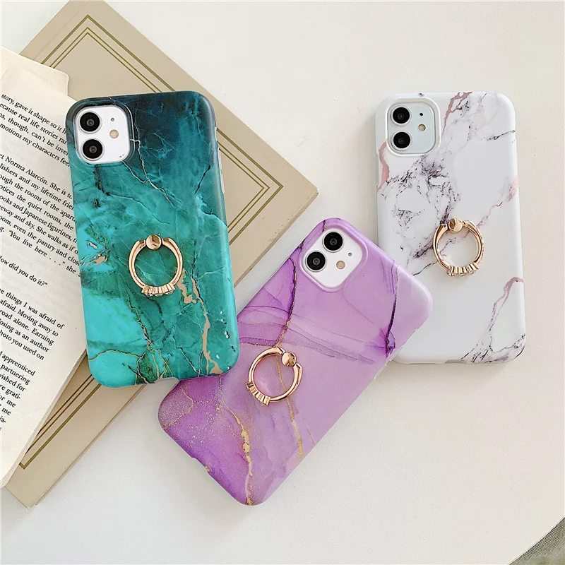

Vintage marble phone case for iphone 11 Pro max xr x xs finger ring granite silicone soft cover on for coque iphone 8 7 Plus SE