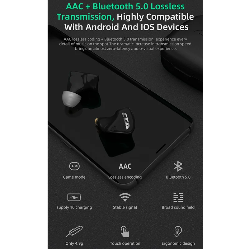 CCA CX10 1DD 4BA TWS Bluetooth 5 0 Hybrid In Ear Monitors With AAC Support Low Latency For Audiophile Gaming Earphones