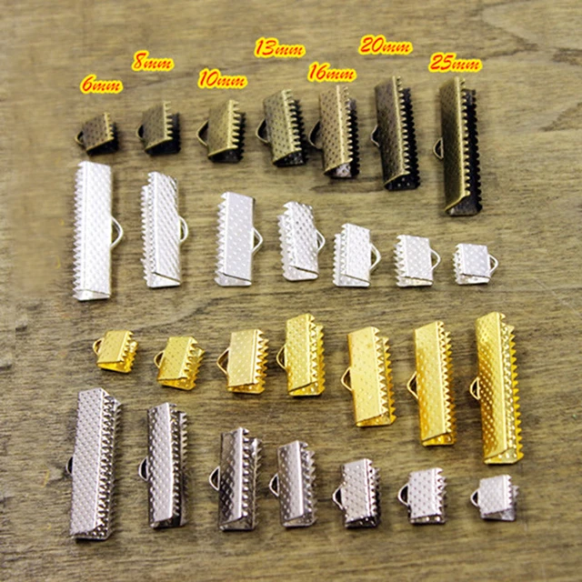 Amazon.com: 150pcs Clamps Crimp Ends Bracelet Bookmark Leather Pinch Crimps  Ribbon Ends Suede End Fasteners Clasp Leather Crimp Ends for Jewelry Making  Findings(3 Colors,5 Size) : Arts, Crafts & Sewing