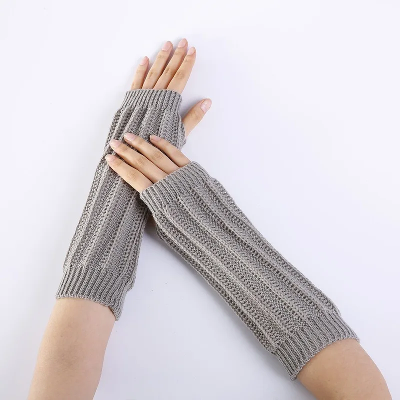

Sparsil Unisex Winter Knitted Half Finger Gloves Wool Warm Wrist Arm Cover Solid Color Fingerless Long Mittens With Thumble Hole