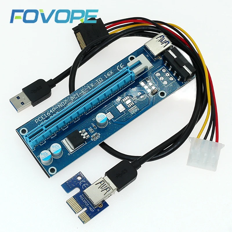 Райзер-карта Molex 4Pin SATA PCI Express PCIE PCI-E адаптер 1X к 16X USB3.0 удлинитель для майнинга |