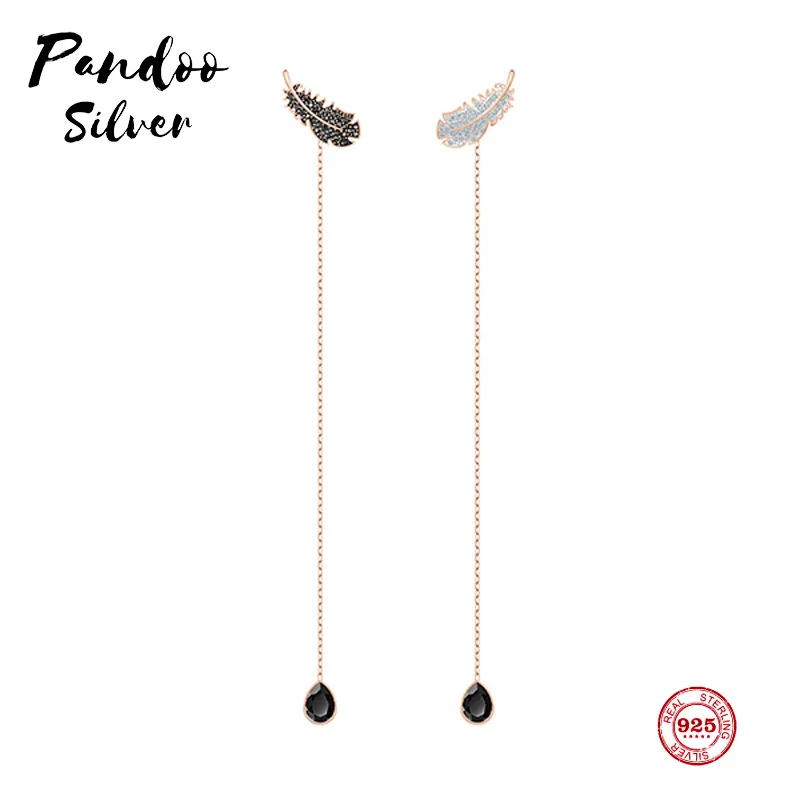 PANDOO модная подвеска Стерлинговое Серебро 1:1 копия, легкое перо Длинные изысканные серьги гвоздики женские Роскошные Ювелирные изделия Подарки