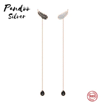 

PANDOO Fashion Charm Sterling Silver Original 1:1 Copy, Light Feather Long Exquisite Stud Earrings Women Luxury Jewelry Gifts