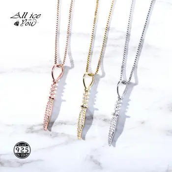 

ALLICEONYOU 925 Sterling Silver High Quality Iced Out Cubic Zirconia Dagger Pendant&Necklace Hip Hop Fashion Jewelry Gift