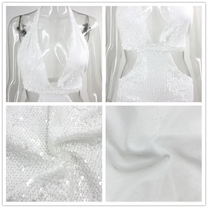 Fuedage SEQUINS летнее облегающее платье для женщин без рукавов сексуальное Белое платье Элегантное открытое Vestidos вечерние мини-платья одежда