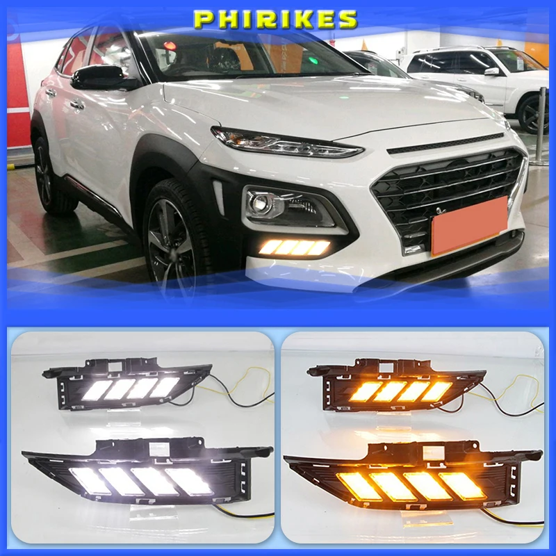 

2 шт. для Hyundai Kona 2017 2018 2019 2020 динамический желтый сигнал поворота автомобильная лампа DRL 12 В светодиодные дневные ходовые огни