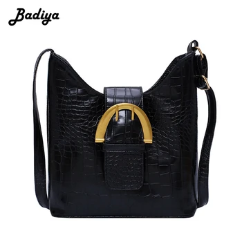 

Badiya Women Shoulder Bag PU Leather Crocodile Pattern High Quality Luxury Brand Design Messenger Bag Vintage Ladies Bucket Bag