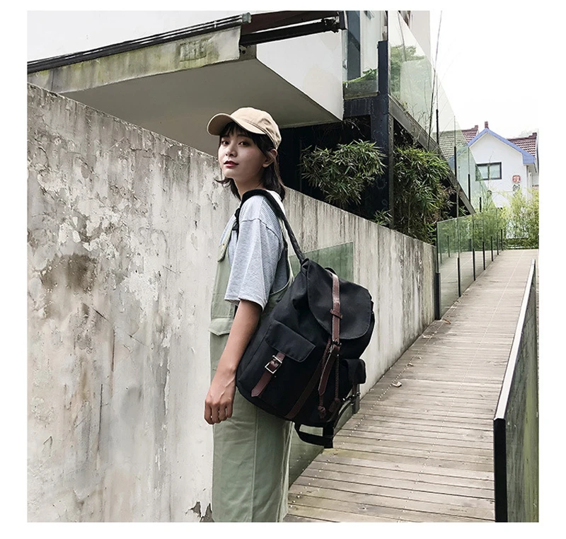 Canvas School Bags Women Waterproof Casual Large Capacity Vintage Backpack Teenagers Unisex Student Shopping Travel Shoulder Bag