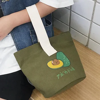 

Cute Avocado Print Reusable Shopping Bag Women Canvas Tote Bags Printing Eco Bag Cartoon Bolsa De Compras Shopper Shoulder Bags