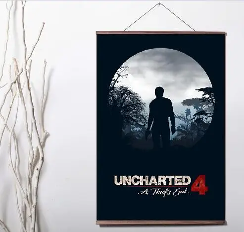 Uncharted 4 A Thiefs End New Game Art Canvas print poster decoration painting with solid wood hanging scroll | Дом и сад