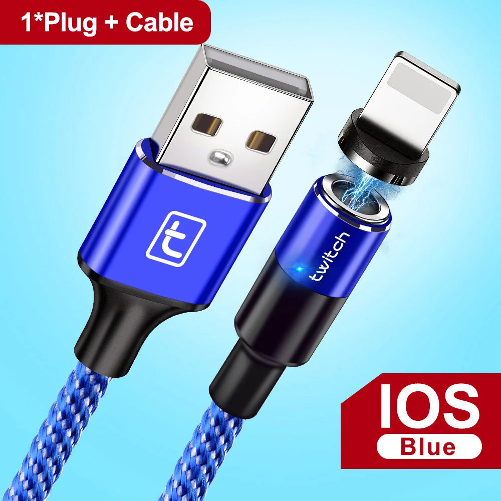 Blue IOS Cable Магнитный кабель Twitch Micro usb type C, супер быстрое зарядное устройство, USB C светодиодный кабель для iPhone, samsung, Xiaomi, Android, кабель Microusb - Цвет: Blue IOS Cable