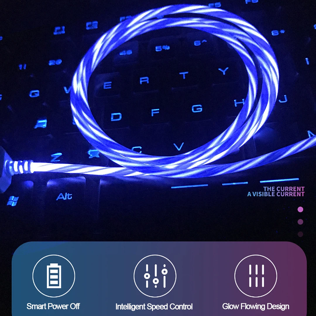 Светодиодный светящийся струящийся кабель для iphone 7 8 светящийся яркий зарядный шнур микро-usb type C для samsung Galaxy S9 S8