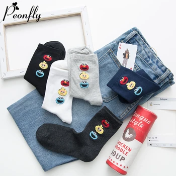 

PEONFLY Women's Socks Japanese Cotton Colorful Cartoon Printed Calcetines Cute Funny Happy Kawaii Socks For Girl Christmas Gift