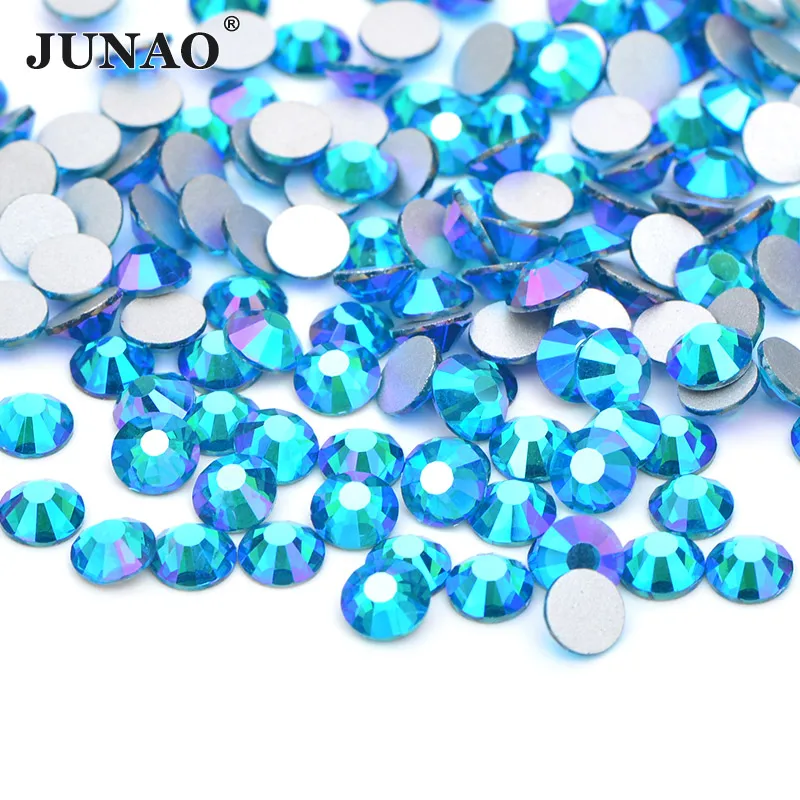 Blue Zircon JUNAO SS16 SS20 Синий Циркон блеск AB стекло ногтей горный хрусталь аппликации кристалл с плоской задней гранью Наклейки Стеклянные стразы камни для рукоделия - Цвет: Blue Zircon
