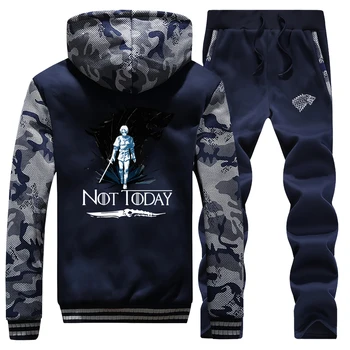 

Not Today Game Of Thrones Arya Stark 2019 New Winter Men Hoody Fleece Camouflage Coat Thick Suit Sportswear+Pants 2 Piece Set