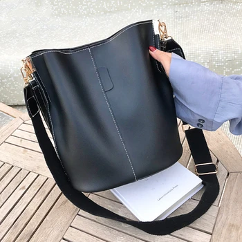 

SWDF Messenger bag Women Bucket Shoulder Bag large capacity vintage PU Leather ladies handbag Luxury Designer bolsos mujer Black