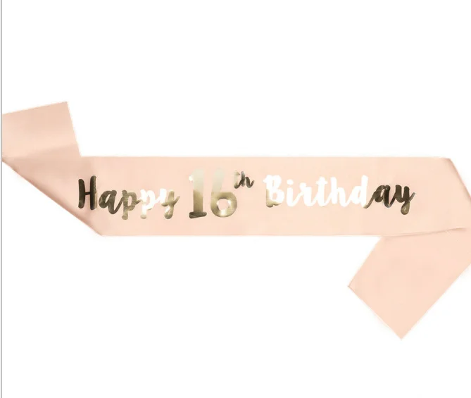 16th 1 шт. розовое золото лента для дня рождения счастливая 16th 21st 30th 40th 50th 60th лента для дня рождения на день рождения принадлежности для украшения праздника Подарочные ленты пояс - Цвет: 16th