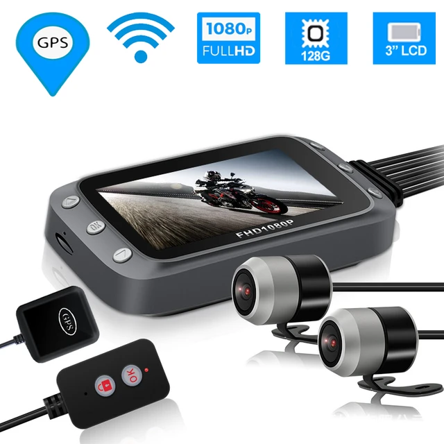 Caméra de tableau de bord pour Moto, GPS, WIFI, 128G FHD, 1080P, 3 pouces,  DVR, avant et arrière, double caméra, enregistreur vidéo de conduite, HD  1080 - AliExpress