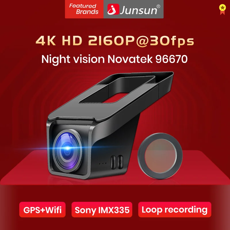 Junsun S695 4K WiFi Автомобильный видеорегистратор Камера NTK 96670 2160P регистратор GPS
