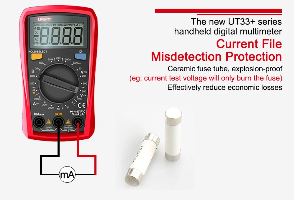 UT33D+ ручной мультиметр, мини цифровой мультиметр, вольтметр переменного тока и постоянного тока, амперметр, тест на сопротивление, испытание NCV, подсветка