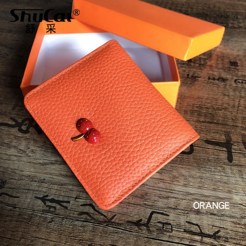 ORANGE Женский кошелек из натуральной кожи, Маленький модный брендовый кошелек для девушек, сумка для карт для женщин, клатч, Женский кошелек, кошелек с зажимом для денег - Color: ORANGE